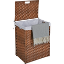 Laundry Hamper With Lid PE Rattan Powder Coating Frame Clothes Hampers with 02 Removable Bags, 100L, Brown Color