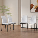 Luxury Simple Chair Set of 4 White PU Material High Resilience Dining Chair with Metal Black Leg