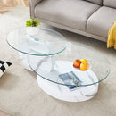 Modern White Marble Pattern Coffee Table - Versatile Design, Tempered Glass, MDF, Oval Countertop