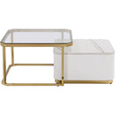 Modern 2 Pieces White Square Nesting Coffee Table with Drawers & Electroplated gold legs in 27.6"