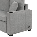 Multi-Functional Sectional Sofa Convertible Pull-out Bed with Storage Ottoman, USB Ports, Cup Holders, Chenille, Gray, 84.7'