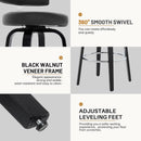 29 Inch Counter Height Black Faux Leather Swivel Bar Stools With Back Set Of 3