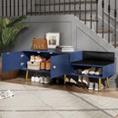 Modern Shoe Storage Bench with Hidden Storage and Upholstered Cushions for Bedside, Living Room and Entryway (Navy)