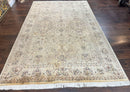 Pak Persian Rug 6x9, Vintage Handmade Wool Carpet, Floral, Beige
