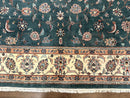 Indo Persian Rug 8x10, Green and Beige Oriental Carpet, Traditional Wool Area Rug, Floral Allover Pattern
