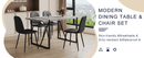 Table and chair set.A minimalist retro rectangular dining table with a specially textured top and black metal legs.Paired With 4 Mid-Century Style Upholstered Side Black PU Chairs,Spoon Shaped Chairs.