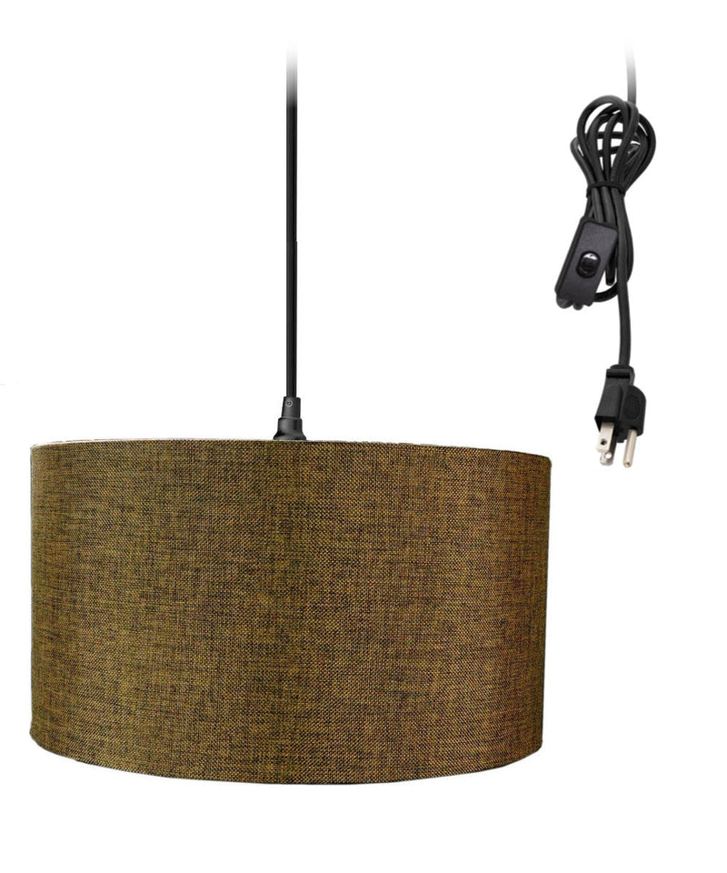 1-Light Plug In Swag Pendant Ceiling Light Chocolate Burlap Shade