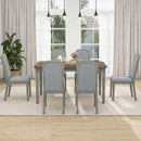7-Piece Farmhouse Dining Set Classic Rustic Table and 6 high-back design Chairs for Dining Room, Kitchen (Brown+Gray)