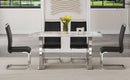 Table and chair set.63*31.4 Inch Pandora Patterned Sintered Stone Dining Table Set - 4 Black PU Chairs With Silver Metal Legs.Modern Light Luxury.Perfect For Dinner Room,Meeting Room,Kitchen,etc.
