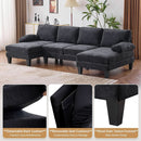 110 Inch U Shaped Sectional Couch For Living Room With Double Chaise In Chenille Fabric Black