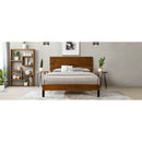 Mid-Century Modern Solid Wood Bed Frame King Size Platform Bed with Three-Piece Headboard Design, No Box Spring Needed, Brown