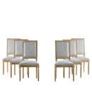 French Country Dining Chairs Set of 6 - Elegant Cane Back & Upholstered Seats - Rustic Grayish Green Solid Rubberwood