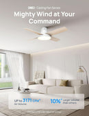 44 Inch White Smart Ceiling Fan With Dimmable LED Light And Remote