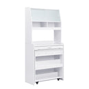 TOPMAX Compact 33.5x15.7x69inch Buffet with Hutch and Foldable Dining Table, Multifunctional Cupboard with Storage Shelf and Side Hooks for Small Places,Studio, Apartment, Marble White