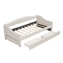Upholstered Twin XL Size Daybed with LED Belt and 2 Drawers, Beige, Linen Material