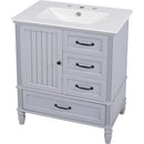 30' Bathroom Vanity with Sink, Bathroom Cabinet with A Door, Three Drawers, Solid Wood Legs & MDF Board, Adiustable Foot Pads, Grey (Other Color: N725P195409K)