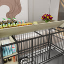 Large pet cage with storage rack, drawers with stainless steel food and water basin, made of iron frame and MDF material, sturdy, exquisite, and practical (black+beige)