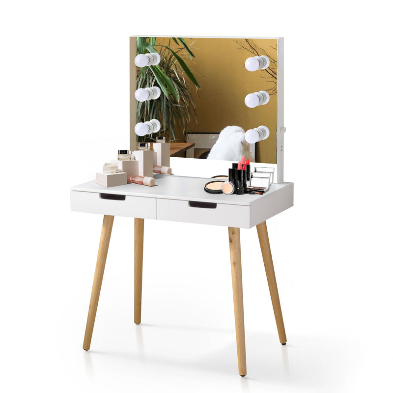 Walker Edison | Vanity Makeup Table Desk with LED Light Mirror