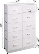 Fabric Dresser With 10 Drawers In White For Bedroom Storage