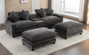 Modern Chenille Upholstered Sectional Sofa with Ottomans, USB Ports, Cup Holders, and Storage in Grey