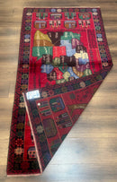 Afghan Rug 3x7, Map of Afghanistan, War Rug, Tribal Rug, Balouch Rug, New, Red