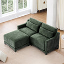 Elegant Green Chenille Two-Seater Sofa with Ottoman & Lumbar Pillows, Ergonomic Design, Easy Install