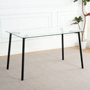 Modern simple table with a glass square table and four chairs.  Transparent tempered glass countertop, black metal legs, suitable for kitchen living room dining room (set of 5)
