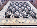 Black Kirman Rug, 8x11 - 9x12 Rug, Sino-Persian Rug, Floral Oriental Carpet, Handmade Rug, Black and Ivory Rug, Room Sized Area Rug, Wool
