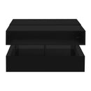 U-Can Lift-Top Coffee Table with 2 Drawers, Modern Square Coffee Table with Glass Top and High-Gloss Finish, Hidden Space and LED Lights for Living Room