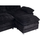 Modern Deep 3-Seat Sofa Couch with Ottoman, Polyester Sofa Sleeper Comfy Upholstered Furniture for Living Room, Apartment, Studio, Office,Dark Black