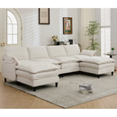 [NEW ARRIVED]Modular Sofa,U Shaped Cloud Couch Comfy Set ,6-Seater, 2 Armrest Pillows, Convertible Sectional  Couch, Living Room,Apartment, Chenille(2 Movable Ottoman),Beige