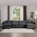 Modern Upholstered Corduroy Fabric Sofa with 3 Footstools and Pillows, 4 Seater, Grey