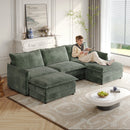 Corduroy Fabric 3-Seater Comfy Cloud Couch with 2 Movable Footrest for Living Room,Oversized Deep Seat U Shaped Couch Set, Upholstered Large Size Deep Seat 2-Seat Sofa with 3 cushions
