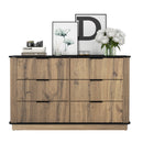 Modern 6-Drawer Natural Wood MDF Cabinet with Metal Rounded Corners and Exquisite Handles – Multi-Functional Storage