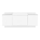 U-Can Led Coffee Table, Modern Center Table with High-Gloss Finish and Glass Tabletop, Coffee Table with Open Storage Compartment and 2 Hidden Drawers  for Living Room