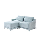 Elegant Two-Seater Sofa with Ottoman and Lumbar Pillows in Sky Blue Chenille, High-Quality Wood and Sponge