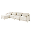 Elegant Four-Seater Sofa with Movable Ottoman in White Chenille Fabric and Ergonomic Design