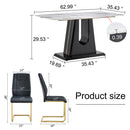 Table and chair set, modern and minimalist dining table, imitation marble patterned tabletop, MDF legs with U-shaped brackets. Paired with comfortable chairs, suitable for dining and living rooms.