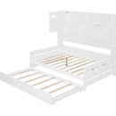 Full Size Wooden Daybed With Twin Size Trundle, and All-in-One Cabinet and Shelf, White
