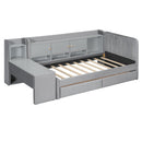 Twin Size Upholstered Daybed with Drawers, Shelves, Flip Cabinets & Side Table (Gray)