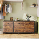 55 Inch Dresser TV Stand With 9 Fabric Drawers Rustic Brown