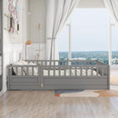 Full size Floor bed, integral construction with super high security barrier, door, children's floor bed frame, Montessori wooden children's floor bed, Support slat Grey