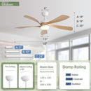 52 Inch Outdoor Ceiling Fan With Dimmable LED Light Remote
