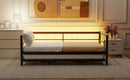 Twin Size Metal Daybed with LED and Adjustable Trundle, Pop Up Trundle, Black