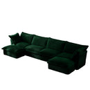 Slipcovered U Shape Sectional Wide and Deep Seat Sofa Couch, 4 Seater Sofa with French Edges Design Multiple Big Pillows, Soft Deep Seat Comfy Cloud Couch for Living Room, Apartment, Green Corduroy