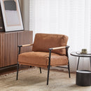 27.56' Modern Accent Chair with Plush Cushions, Minimalist Metal Frame, and Wooden Armrest Design – Perfect for Cozy Living Room, Bedroom, or Office Seating