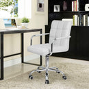 White PU Leather Desk Chair With Wheels Mid Back Office Chair