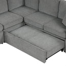 Modern U-shaped Sectional Sofa Convertible Pull-out Sofa Bed with USB Ports and Cup Holders, Gray Chenille, 108.7'