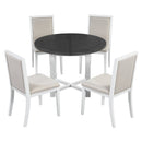 TREXM 5-Piece Extendable Dining Table Set for 4, Round Dining Table for 4 with Upholstered Chairs, Farmhouse Kitchen Table Set with Removable Leaf for Dining Room and Kitchen (Grey+White)