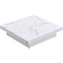 Square Marble Veneer Coffee Table Sliding Top with Storage in White 39.4"